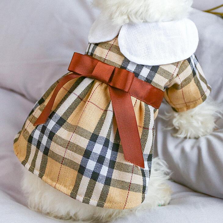 Dog Pet Plaid&Bow Dress Tutu Cat Puppy Checked Shirt Skirt Dresses Spring/Summer Clothes